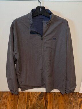 Travis Mathew Jacket Mens XL Full Zip Reversible Jacket Gray Blue Stretch Golf